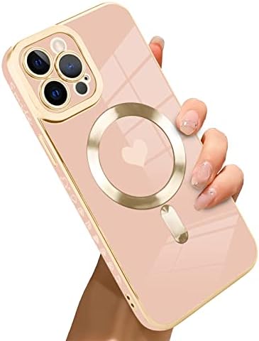 Bonoma לאייפון 12 Pro Max Case [תמיכה במגספה] אהבה דפוס לב ציפוי מגנטי ציפוי אלקטרופלט יוקרתי מארז אלגנטי מגן מצלמה